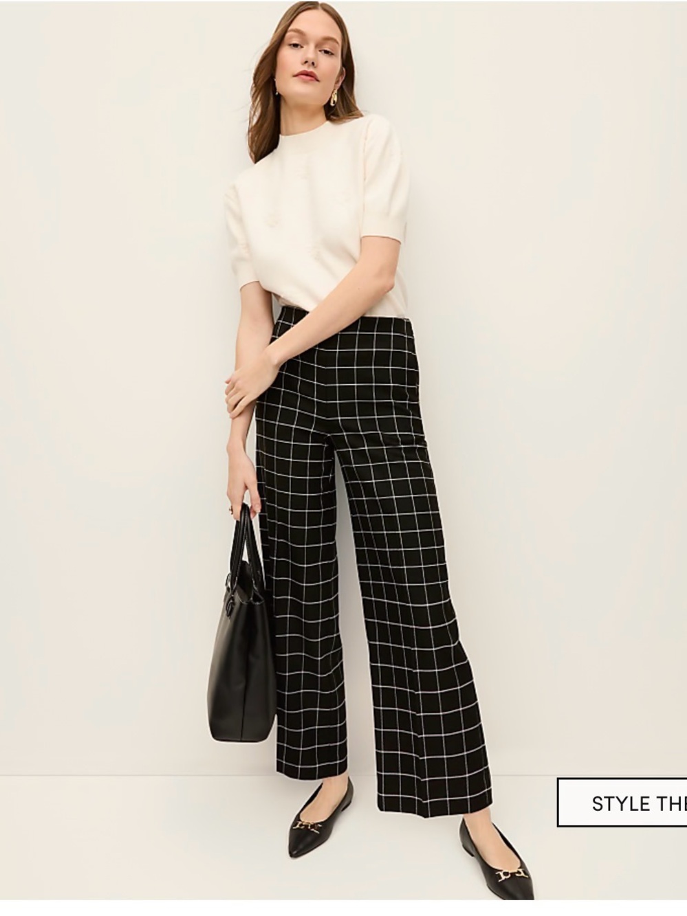 Ann Taylor Black Windowpane Wide-Leg Cropped Pants